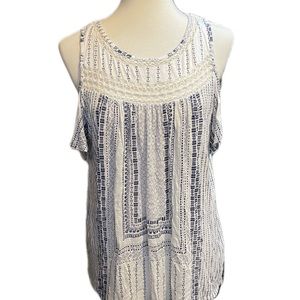 LUCKY BRAND BOHO KNIT COLD SHOULDER TOP SIZE L